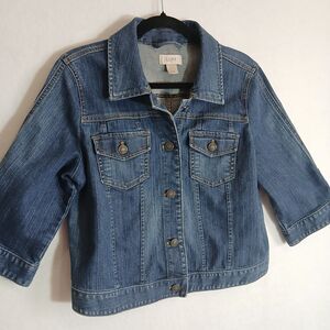 LOFT Ann Taylor Women’s Denim Jacket Medium Button Front Classic Blue #703